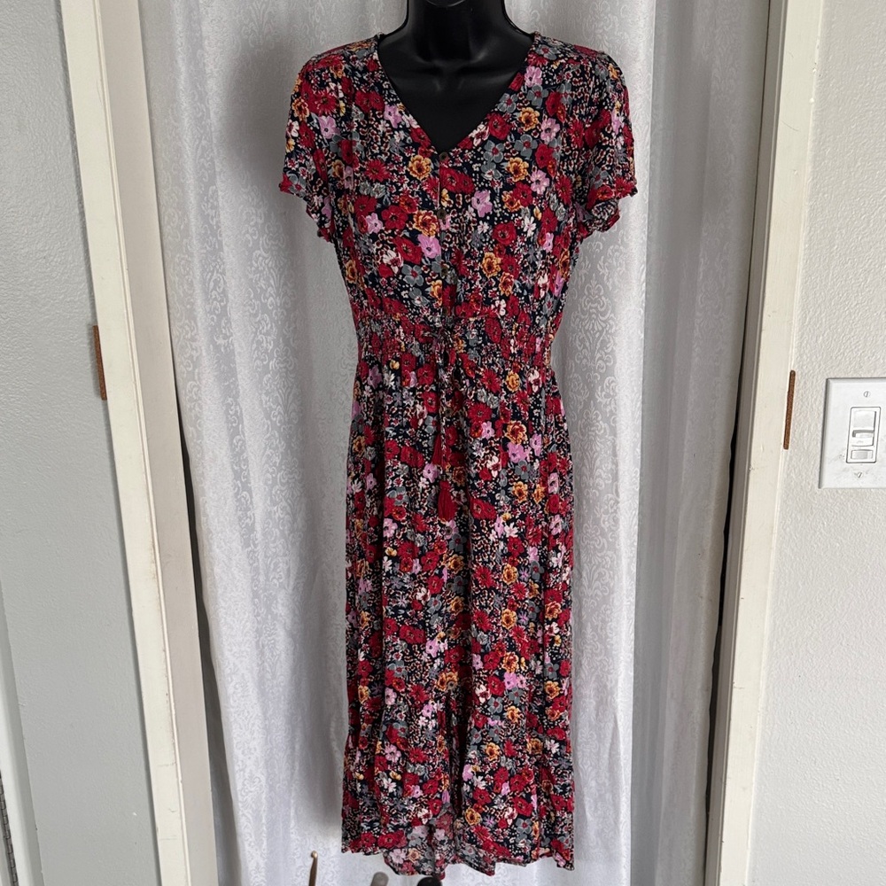 Knox Rose Red Floral Midi Dress Sz: M